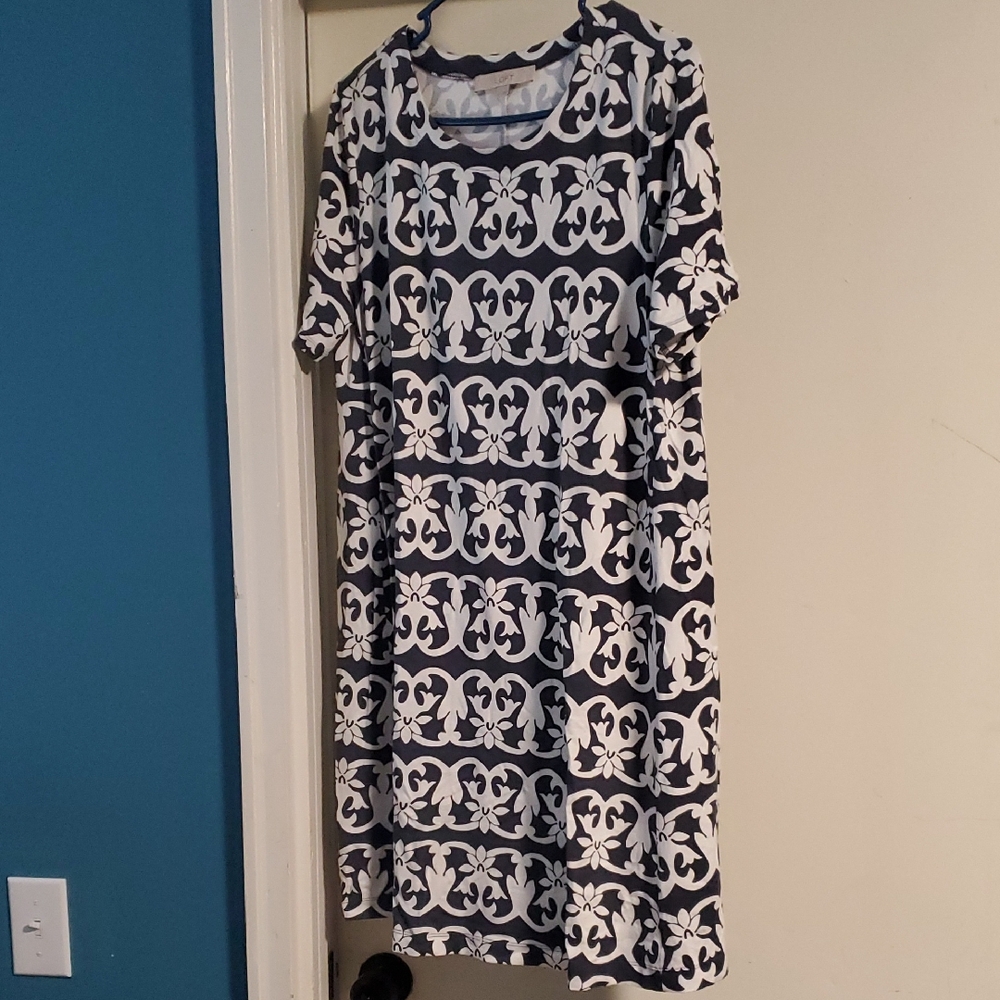 Elegant LOFT Navy and White Patterned Dress